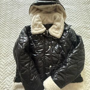 Blank NYC Black Quilted Puffer Jacket with Cream Lining
